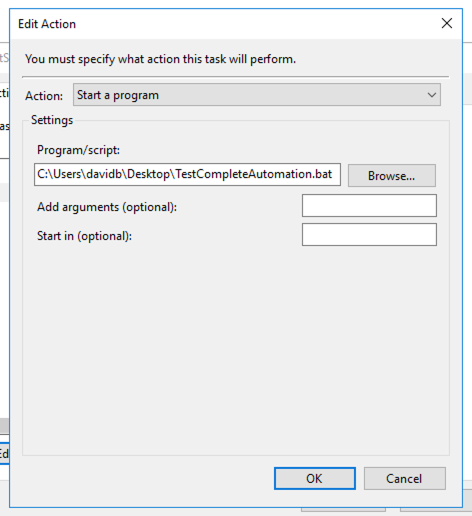 Windows Task Scheduler - Edit Action