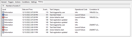 Windows Task Scheduler - History