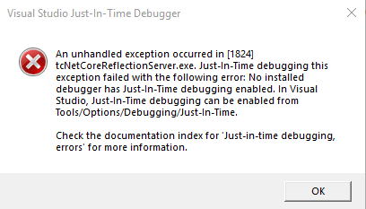 tcNetCoreReflectionServer.exe Error on Windows Server 2019